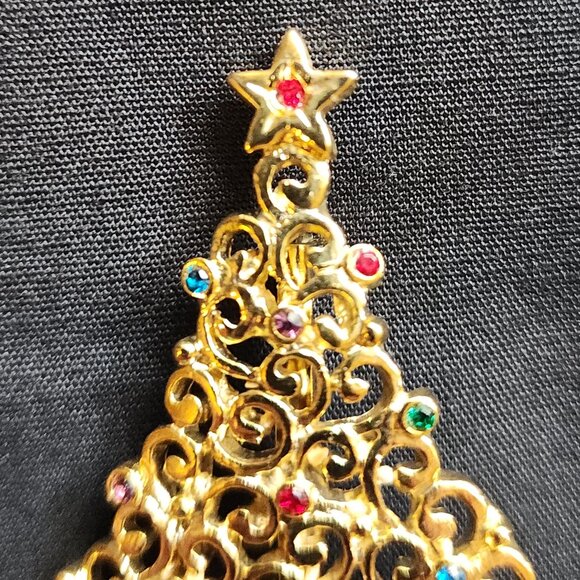 Vtg Robyn Rush Christmas Wreath RR USA & Christmas Tree Brooch Pin Rhinestones - Picture 10 of 16